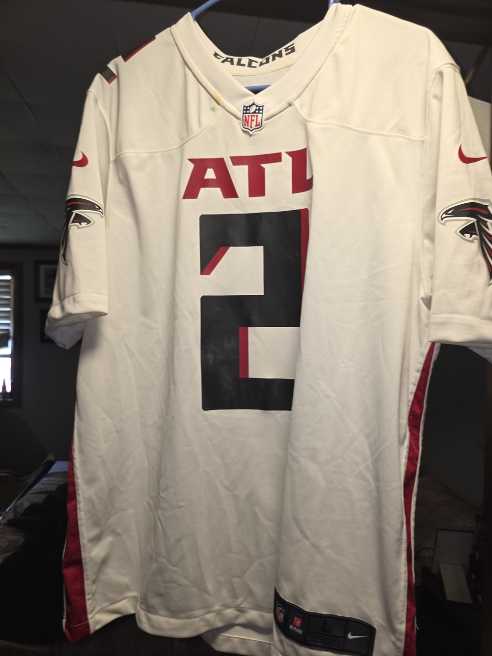 Nike White Atlanta Falcons #2 Football Jersey with Black and Red Accents
